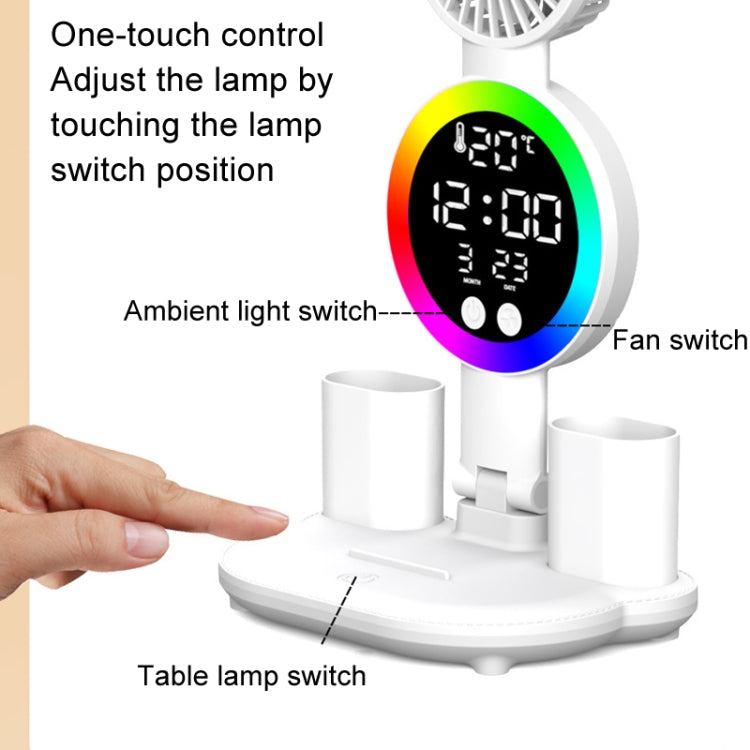 Rechargeable LED Desk Lamp With Digital Clock & Fan ( Pen Holder)