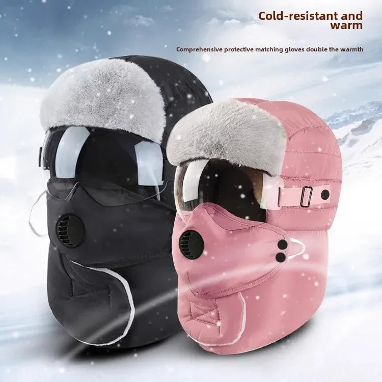 Winter Fur Face Mask With Goggles & Detachable Mask