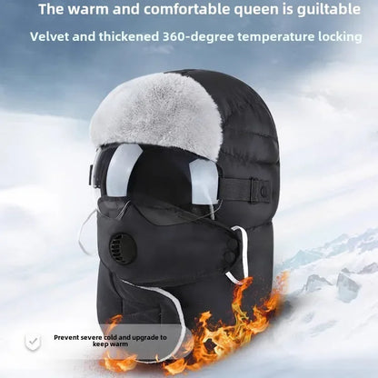 Winter Fur Face Mask With Goggles & Detachable Mask