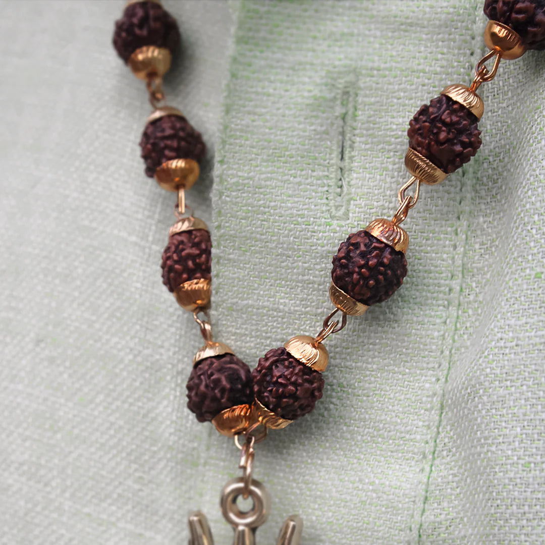 22Kt. Gold Plated OM Shiva Trishool Rudraksha Necklace 54 Beads