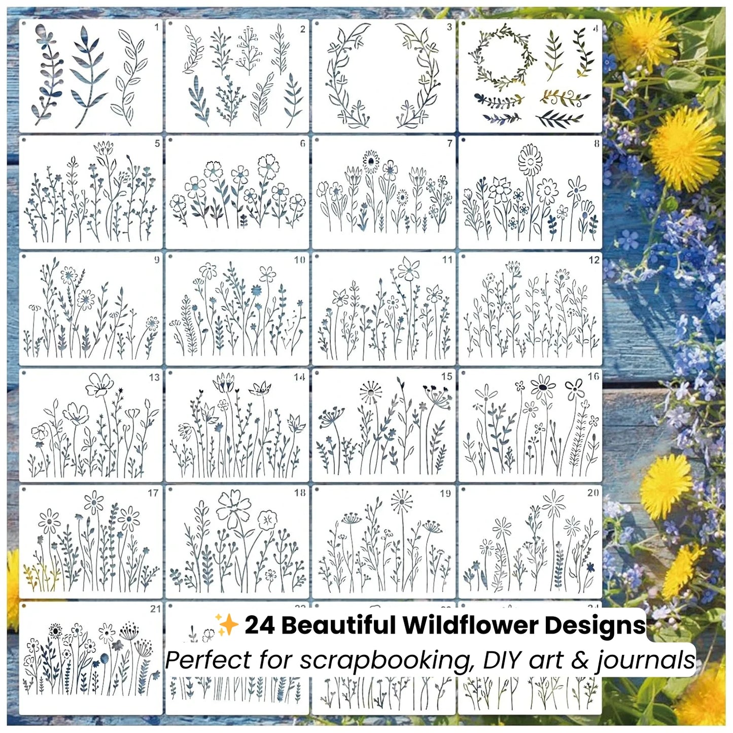 24-Piece Wildflower Stencil Set