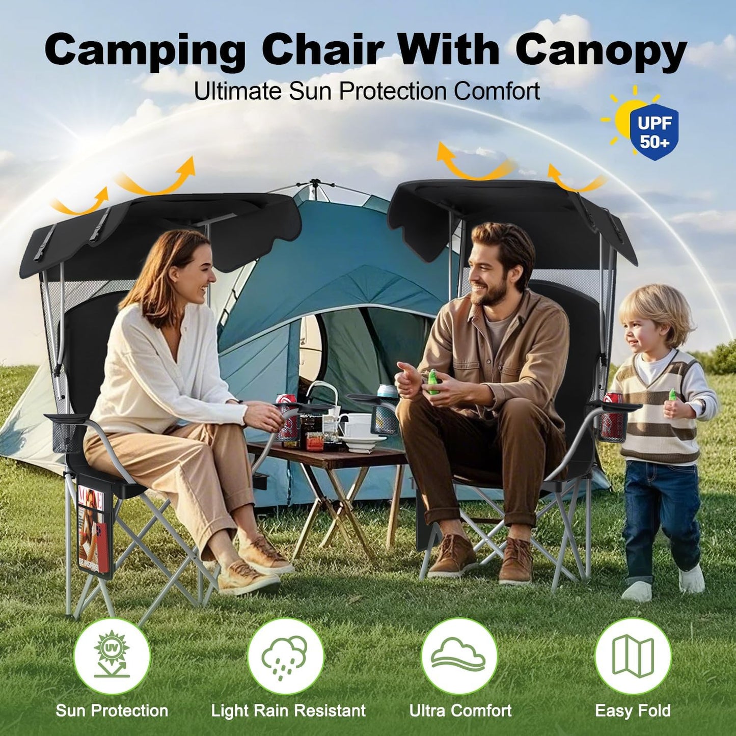 Folding Canopy Camping Chair With Sun Shade
