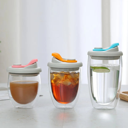 Double-Layer Glass Water Cup With Lid