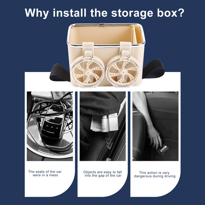 Car Storage Box with 2 Foldable Cup Holders