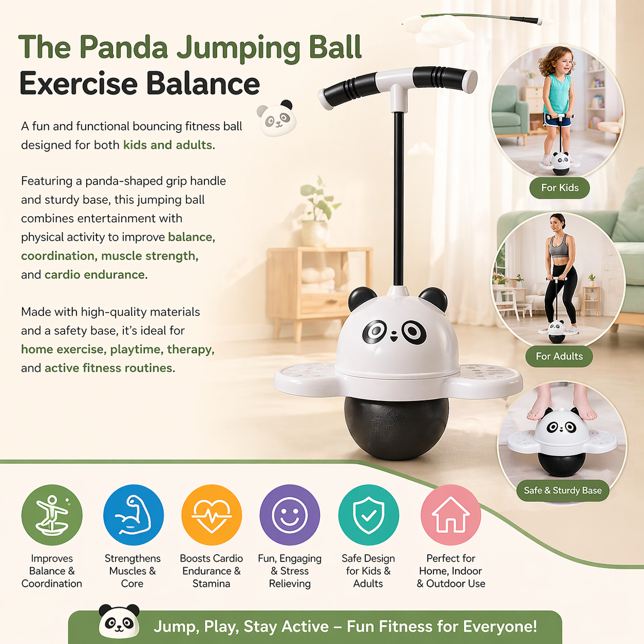 Panda Jumping Ball  — Fun Fitness Balance Play (Children & Adults)