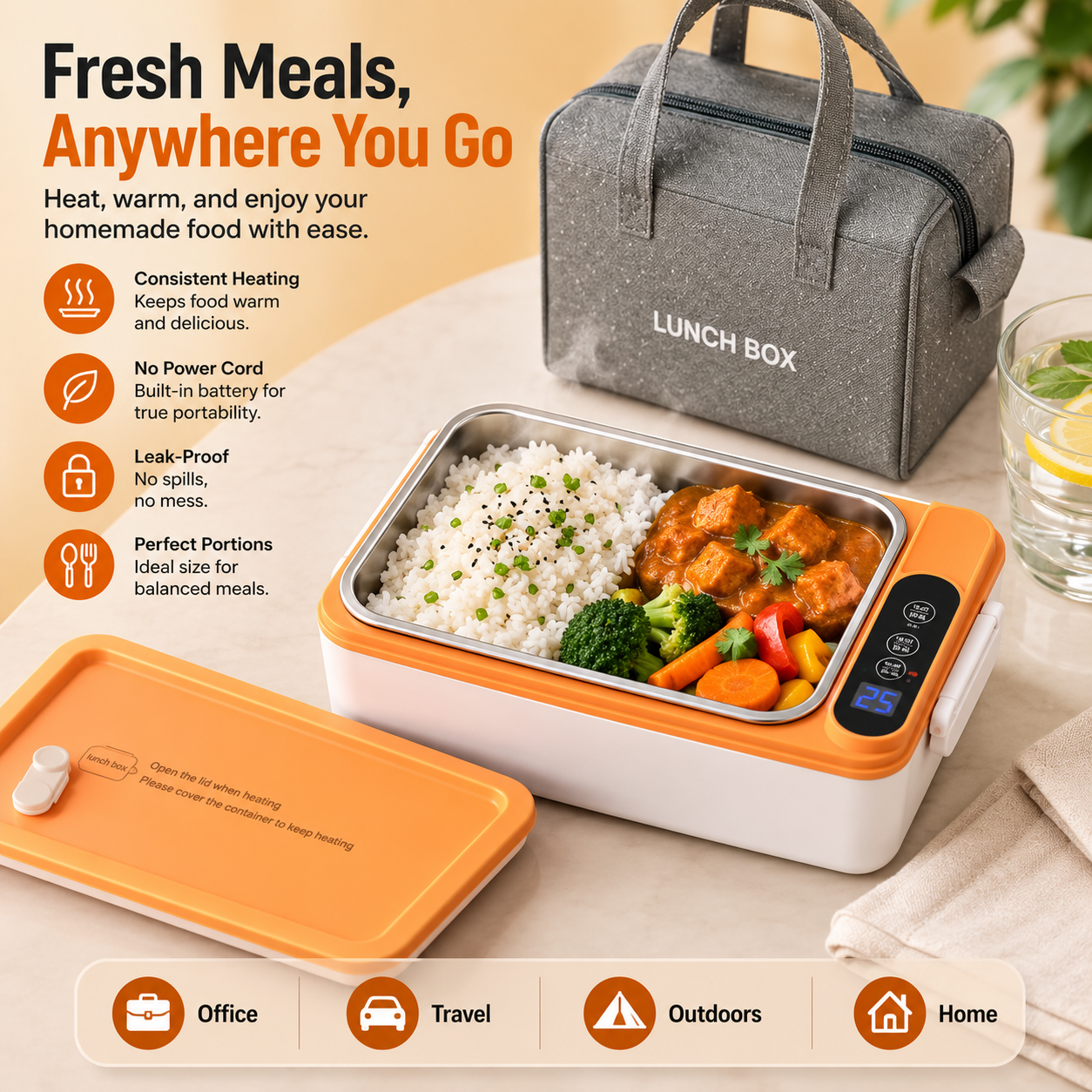 USB Rechargeable Heating Lunch Box With Temperature Control