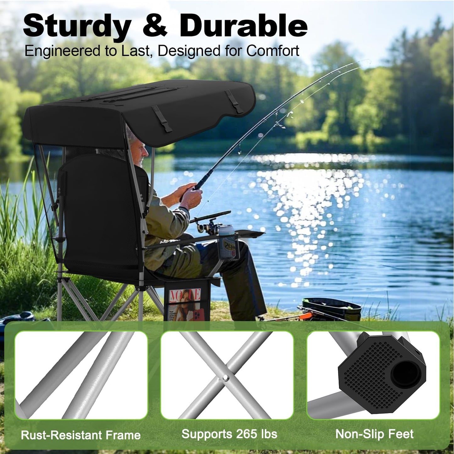 Folding Canopy Camping Chair With Sun Shade