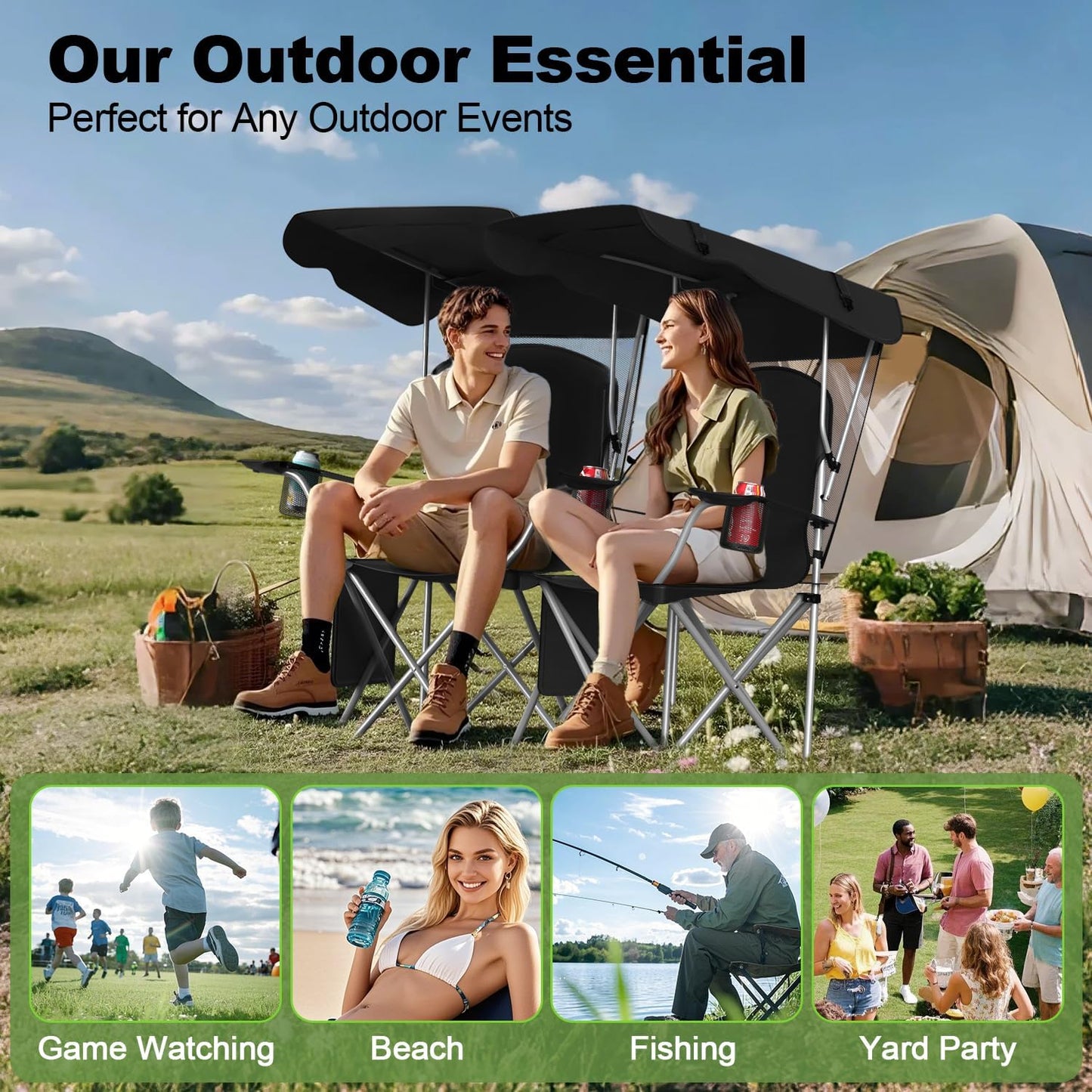 Folding Canopy Camping Chair With Sun Shade