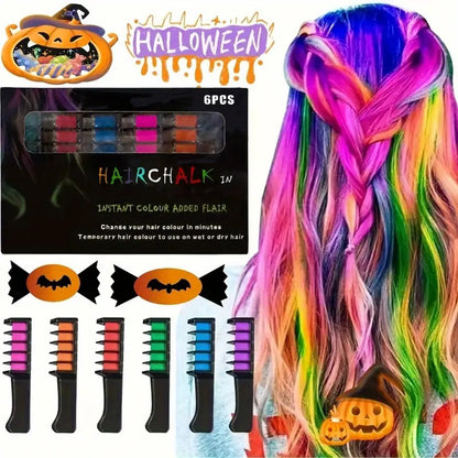 Washable 6 Colours Hair Chalk Comb Kit