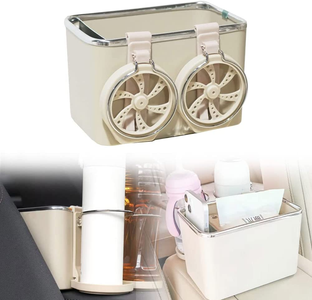 Car Storage Box with 2 Foldable Cup Holders