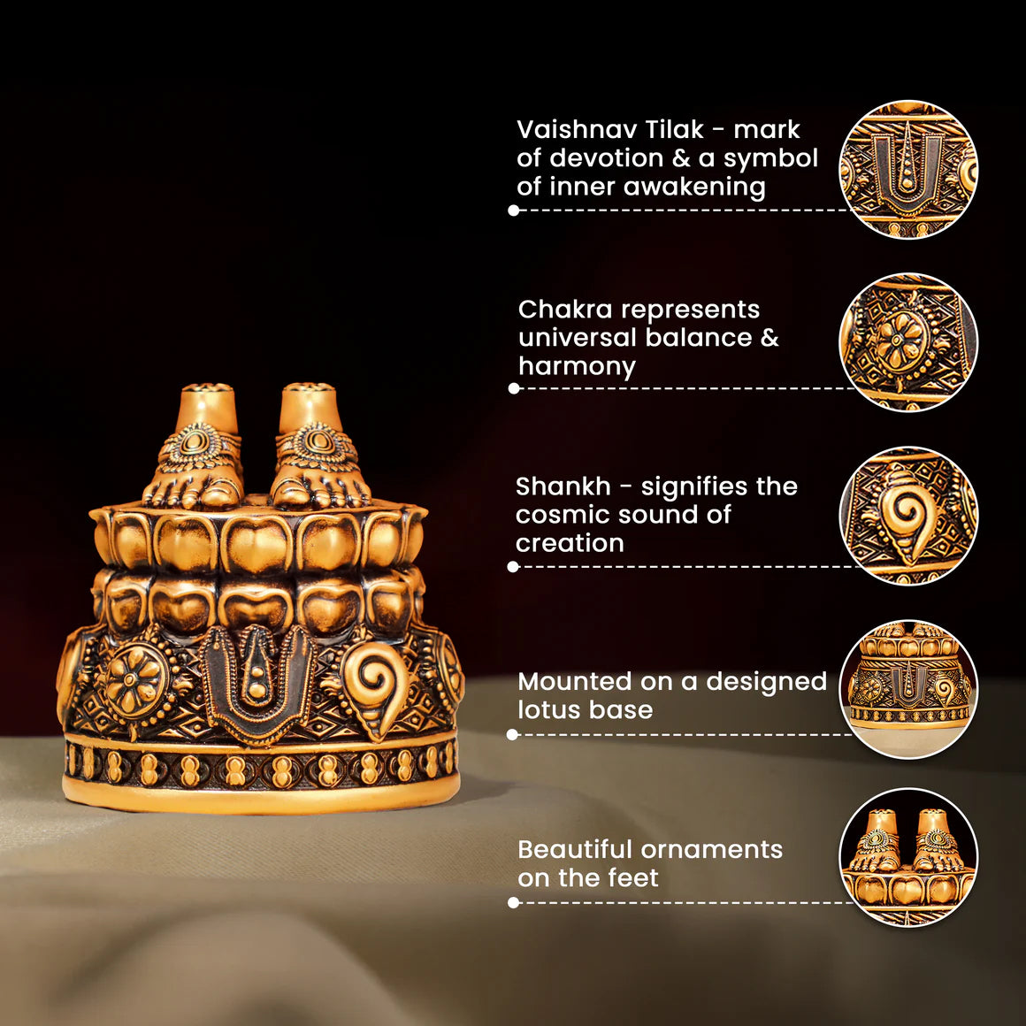 Shri Balaji Charan Paduka 24K Antique Gold Finish