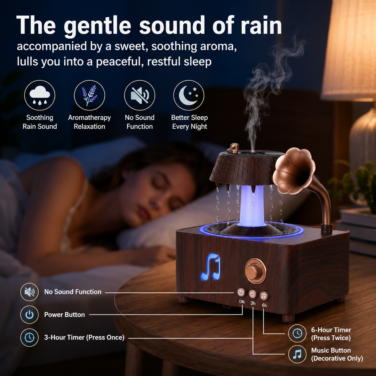 Vintage Rotating Gramophone Air Humidifier with Remote