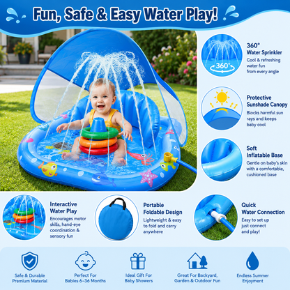 Inflatable Baby Pool With Canopy & Sprinkler