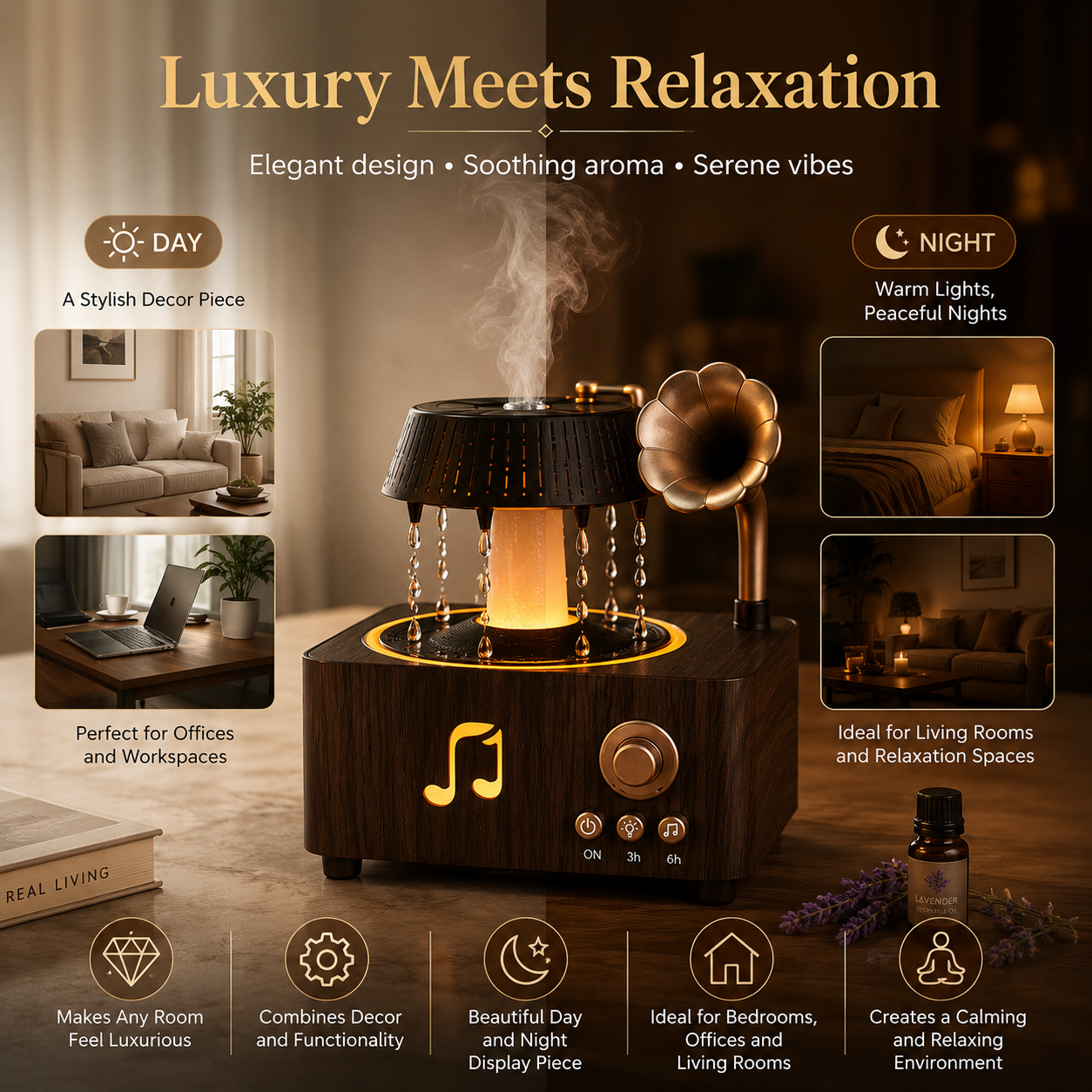 Vintage Rotating Gramophone Air Humidifier with Remote