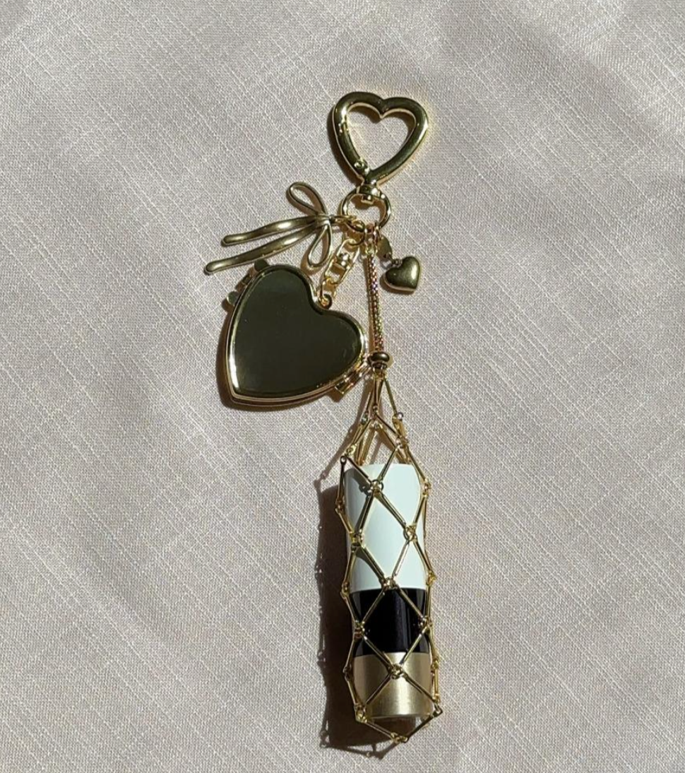 Compact Mirror Key Chain with Lipstick Holder
