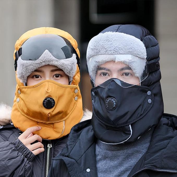 Winter Fur Face Mask With Goggles & Detachable Mask