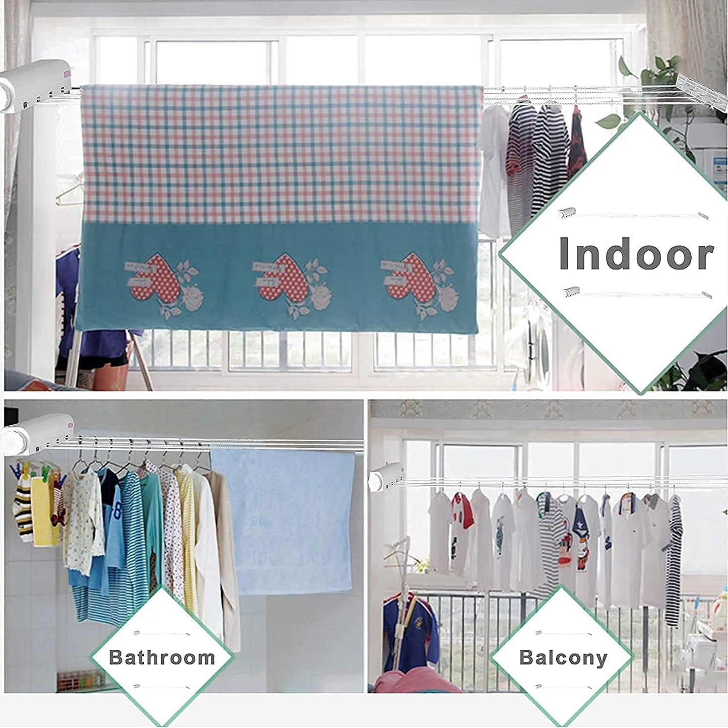 5 Line Retractable Wall Mounted Cloths Drying Rack