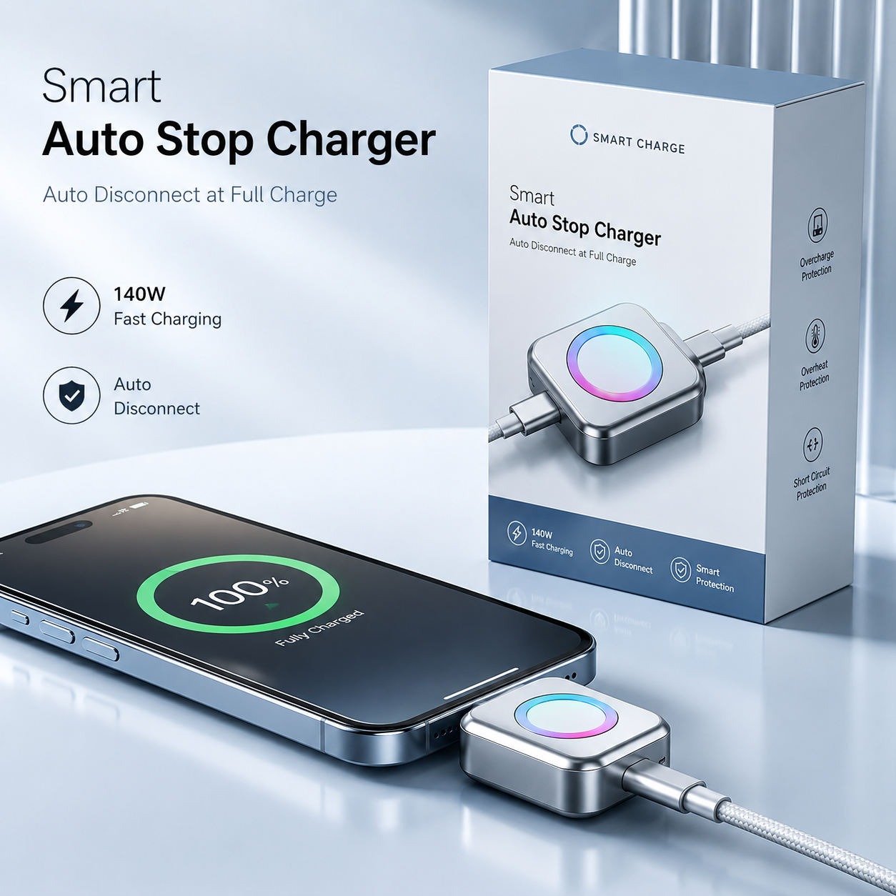 AI Smart USB-C Fast Charger with Auto-Disconnect