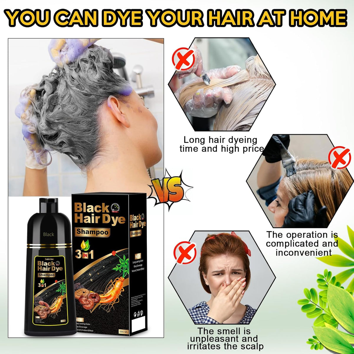 3- IN 1 Instant Black Herbal Hair Dye Shampoo (100 ml)