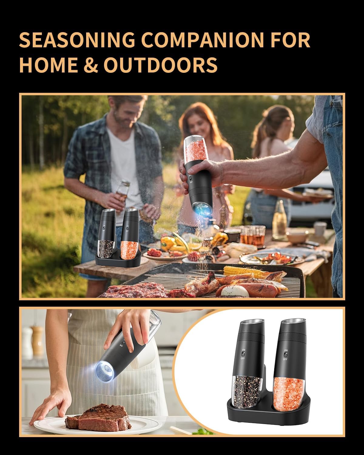 Rechargeable Electric Salt and Pepper Grinder Set
