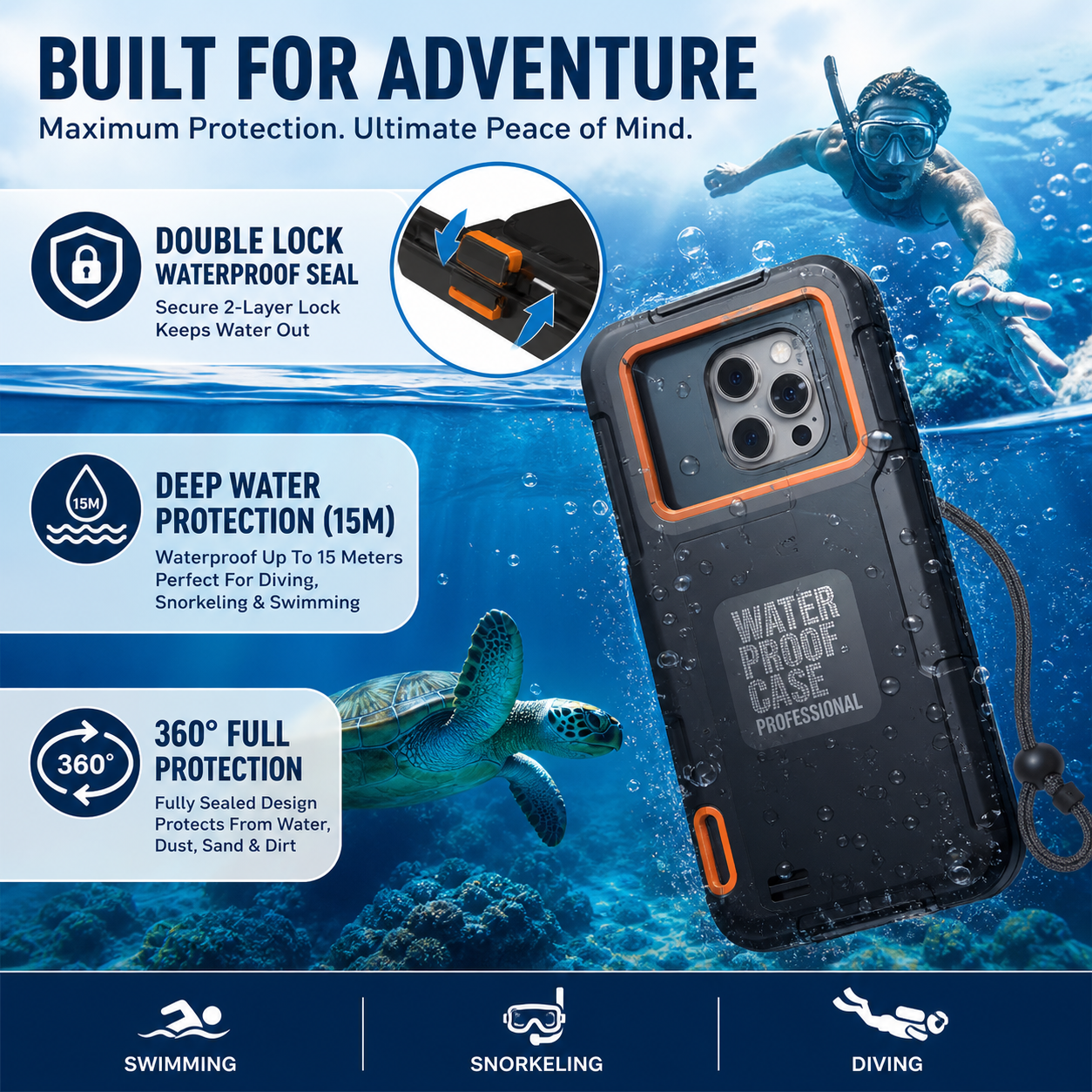 Universal Waterproof Mobile Case for Diving & Swimming