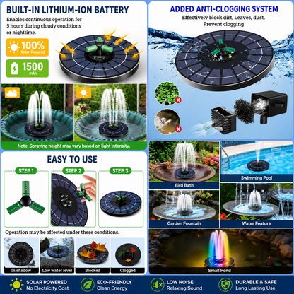 Portable Solar Pool Rotating Fountain With Light (7 colours)