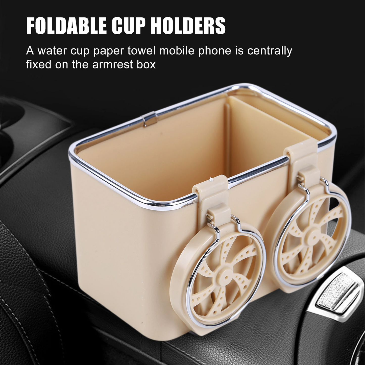 Car Storage Box with 2 Foldable Cup Holders