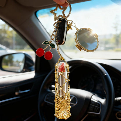 Compact Mirror Key Chain with Lipstick Holder