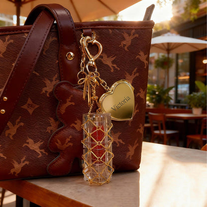 Compact Mirror Key Chain with Lipstick Holder