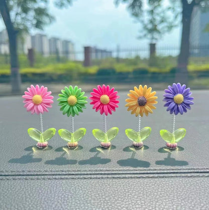 Cute Wobble Flower Ornament For Car, Office Desk & Home Décor (5 Pcs)