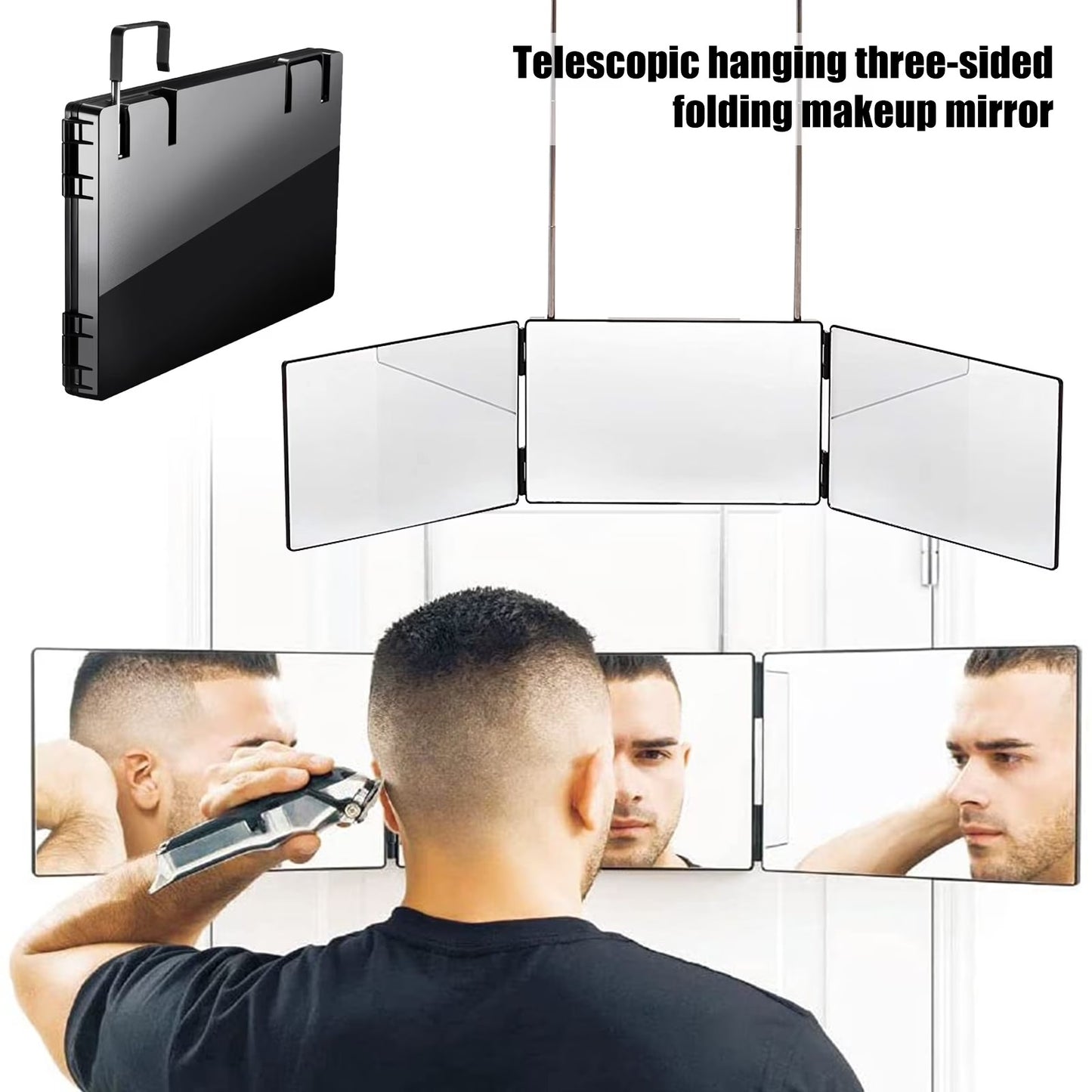 Trifold Adjustable Hanging Mirror With LED Light