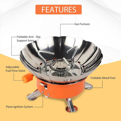 Portable Camping Gas Stove with Windshield