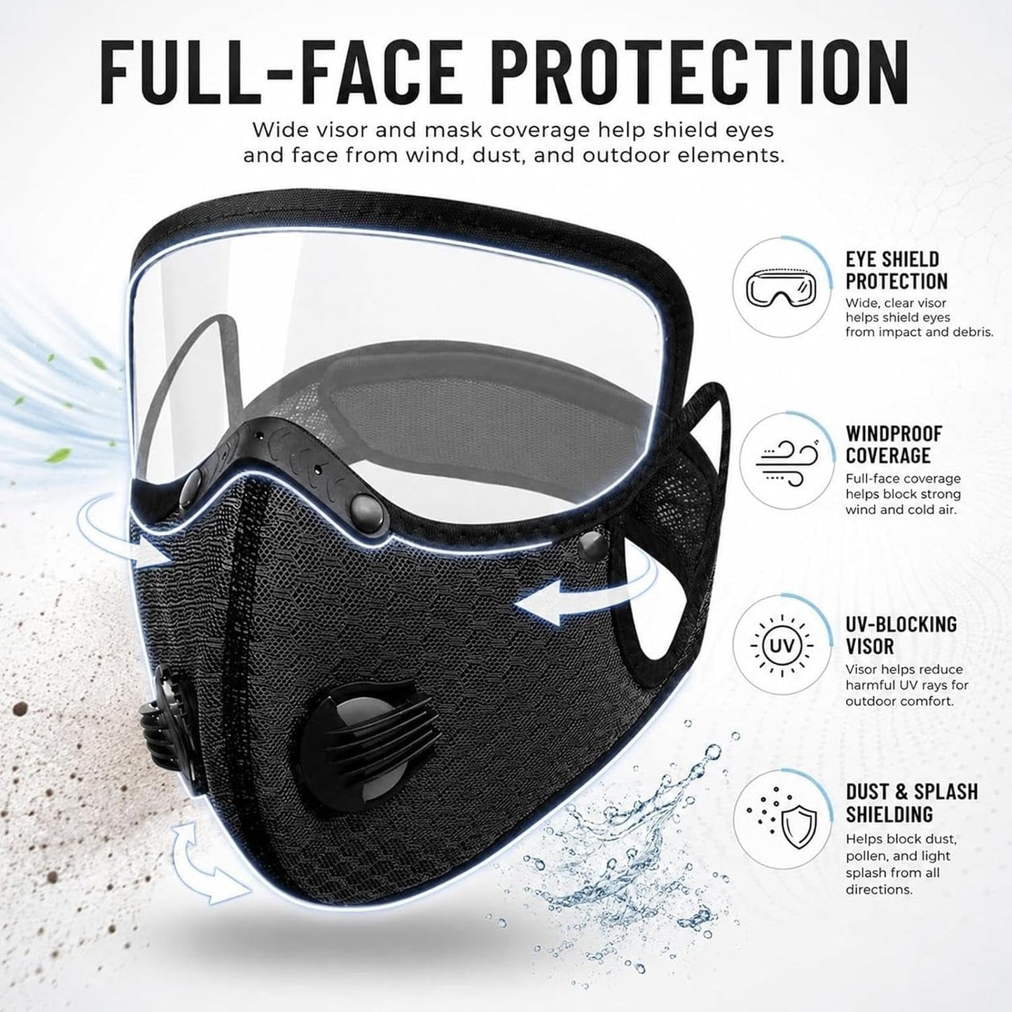Cycling Face Mask with Eye Shield & Carbon Filter (Unisex)