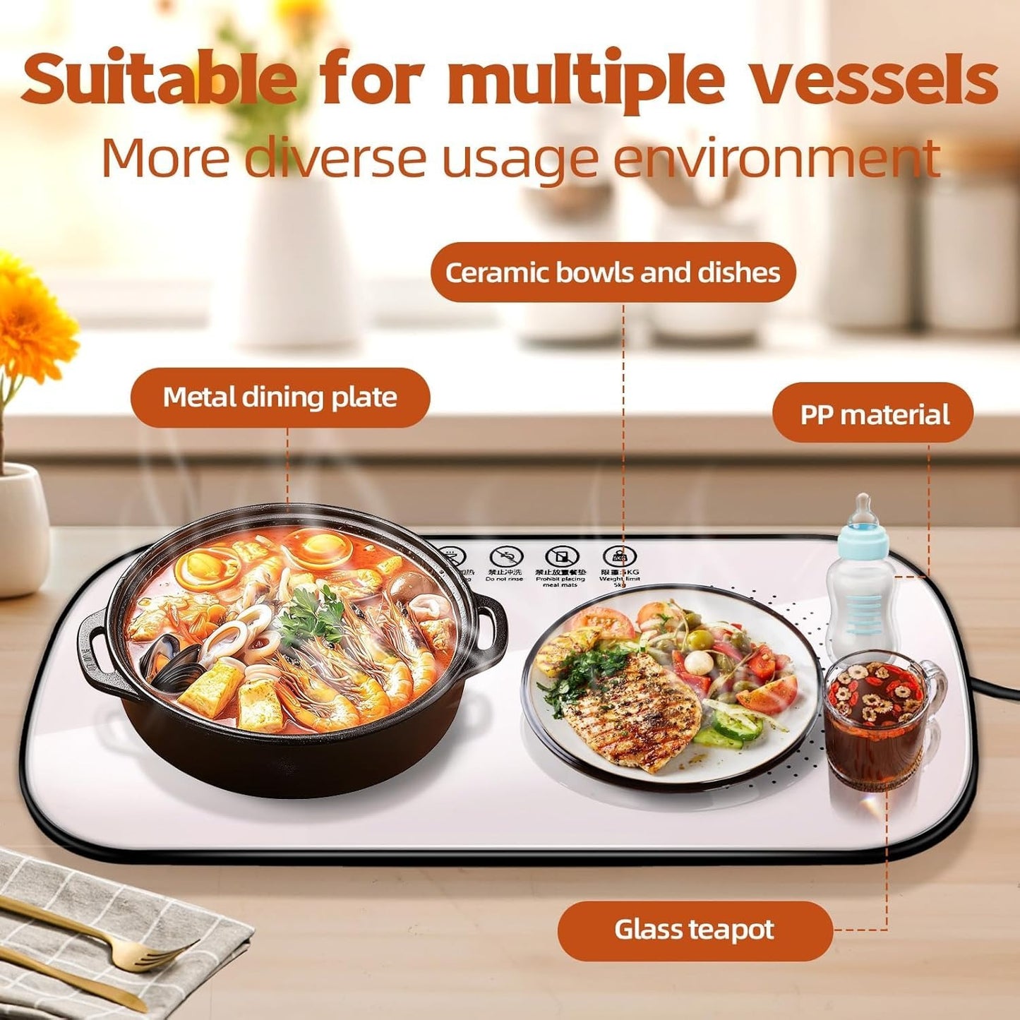 Multifunctional Electric Food Heating Glass Tray