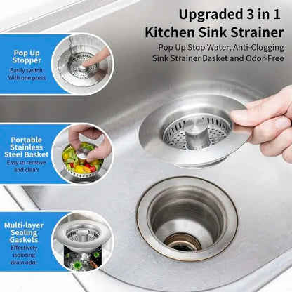 3 in 1 Kitchen Sink Drain Strainer