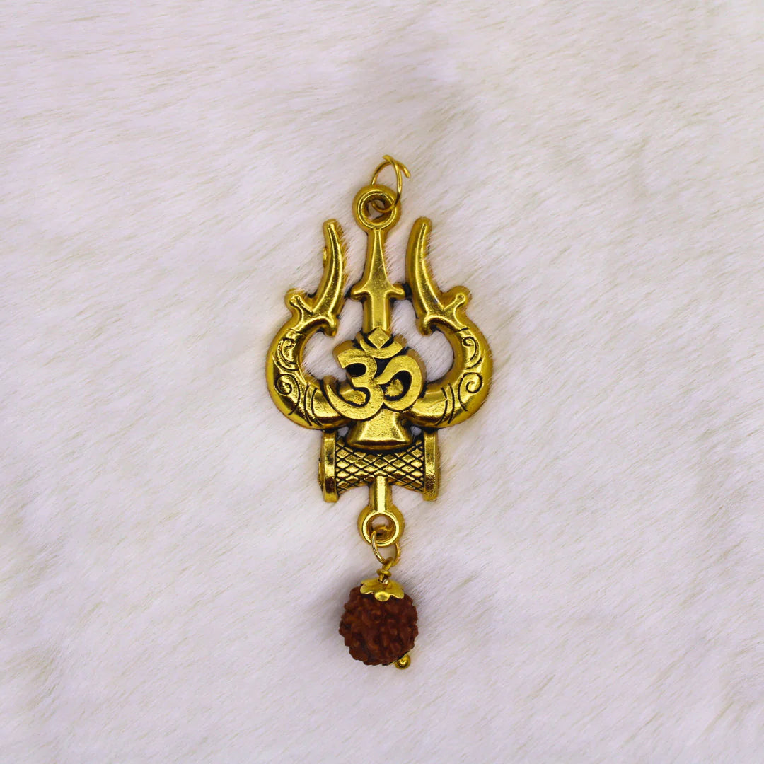 22Kt. Gold Plated OM Shiva Trishool Rudraksha Necklace 54 Beads
