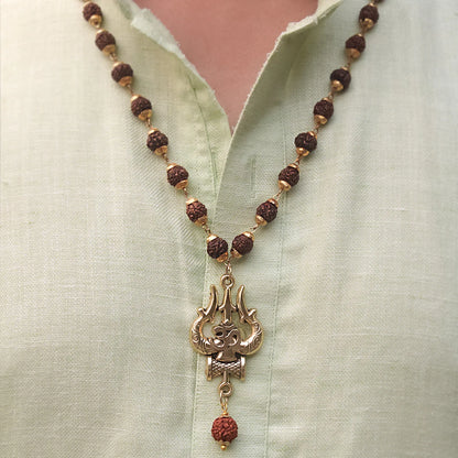 22Kt. Gold Plated OM Shiva Trishool Rudraksha Necklace 54 Beads