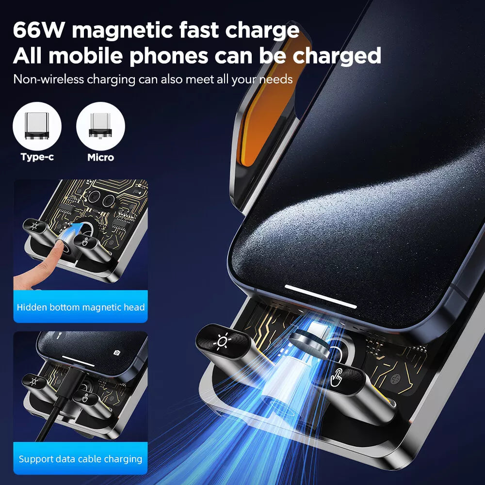 66W Fast Wireless Car Charger with Auto Grip and USB-C Port