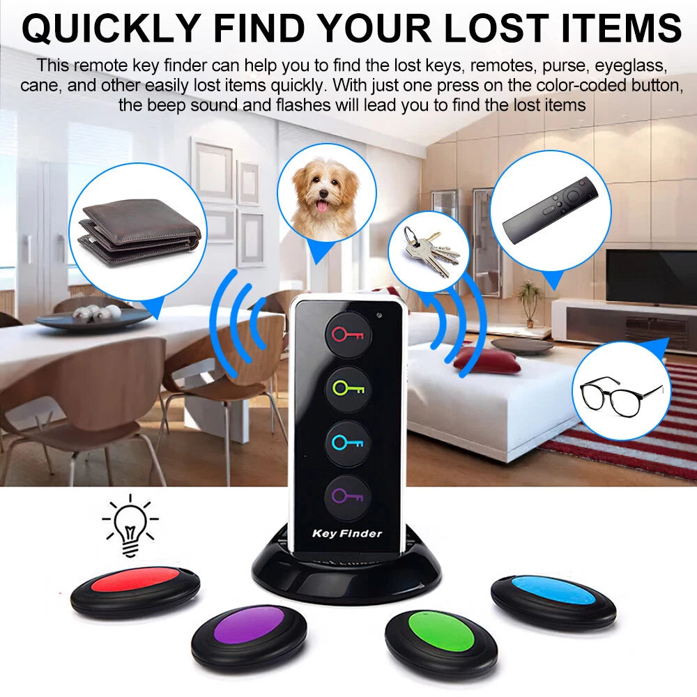 Smart Remote Wireless Key Finder with LED Flashlight, 1 RF Transmitter and 4 Receivers