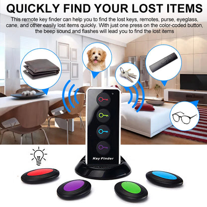 Smart Remote Wireless Key Finder with LED Flashlight, 1 RF Transmitter and 4 Receivers