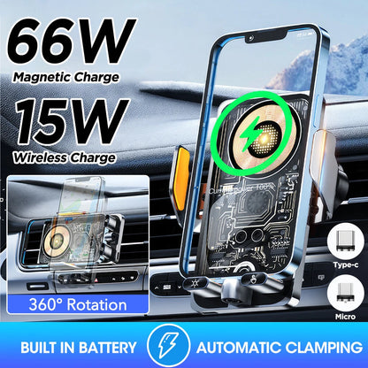 66W Fast Wireless Car Charger with Auto Grip and USB-C Port