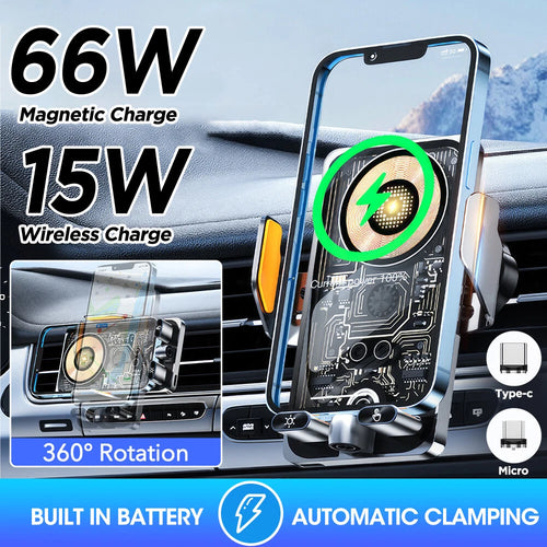 66W Fast Wireless Car Charger with Auto Grip and USB-C Port