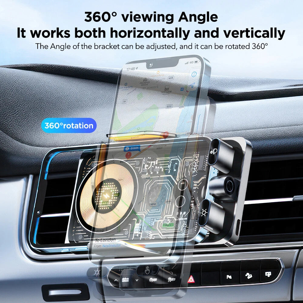 66W Fast Wireless Car Charger with Auto Grip and USB-C Port