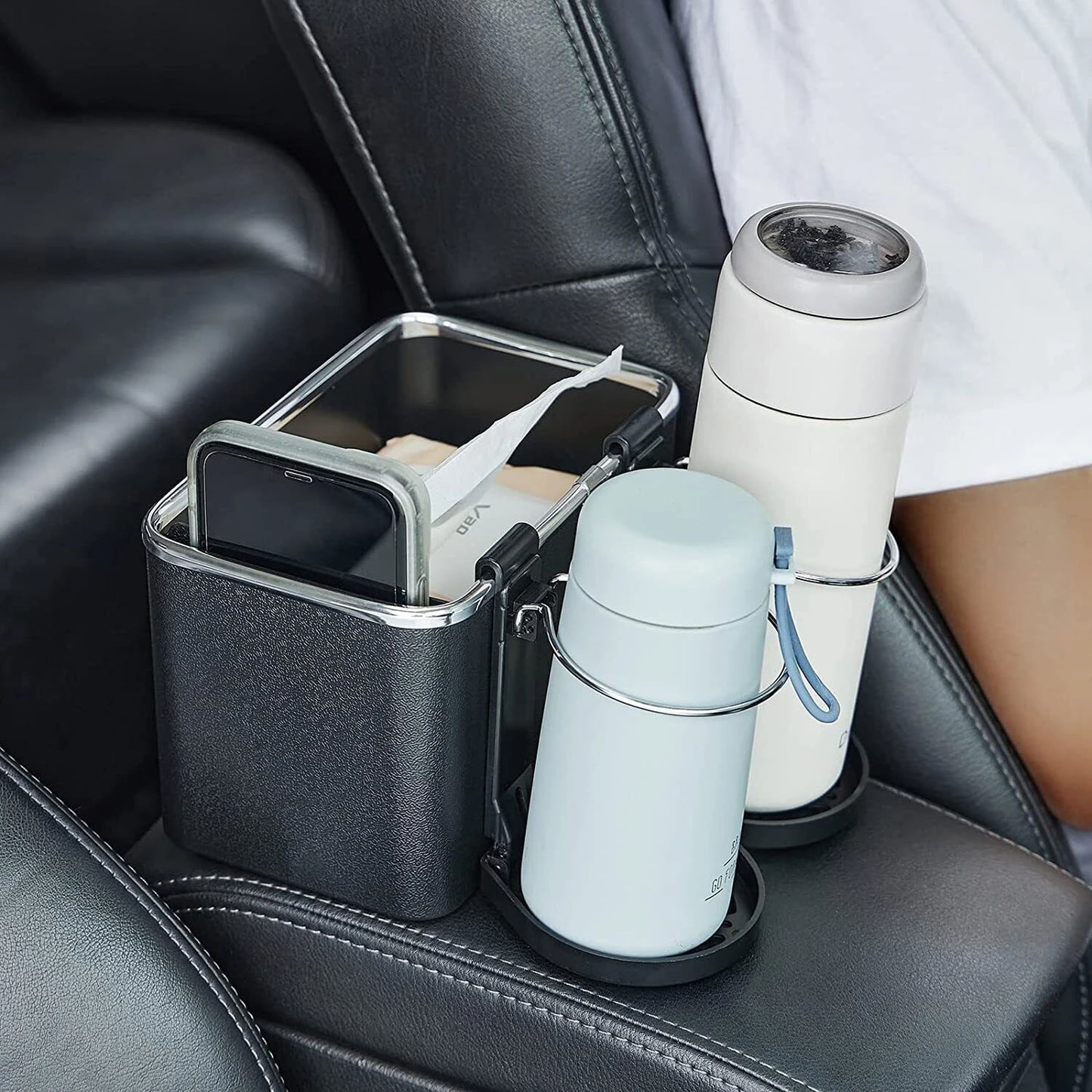Car Storage Box with 2 Foldable Cup Holders