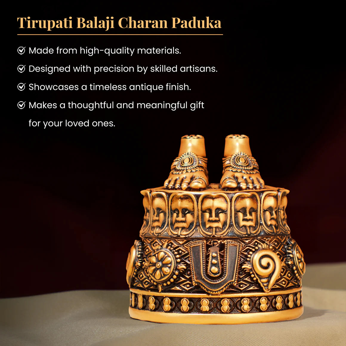 Shri Balaji Charan Paduka 24K Antique Gold Finish