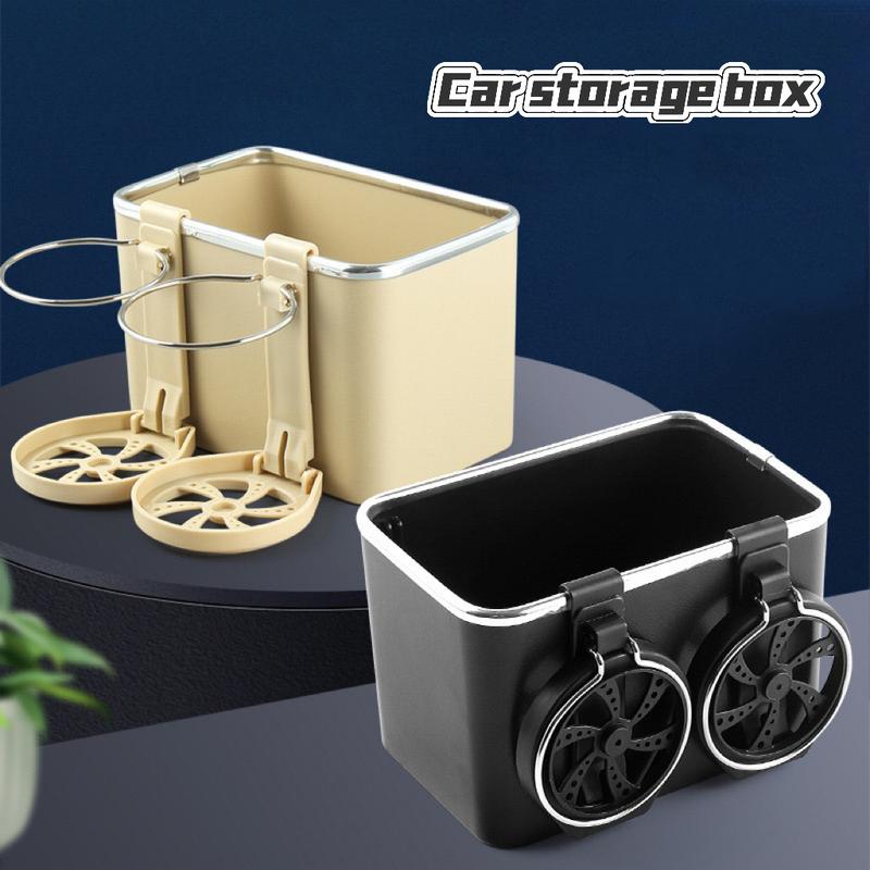 Car Storage Box with 2 Foldable Cup Holders